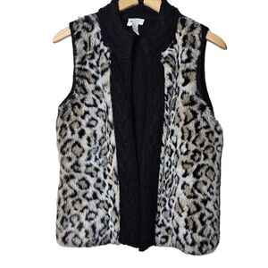 Chicos Open Faced Cheetah Print Fur/ Crocheted Vest Size 1(8chicos)